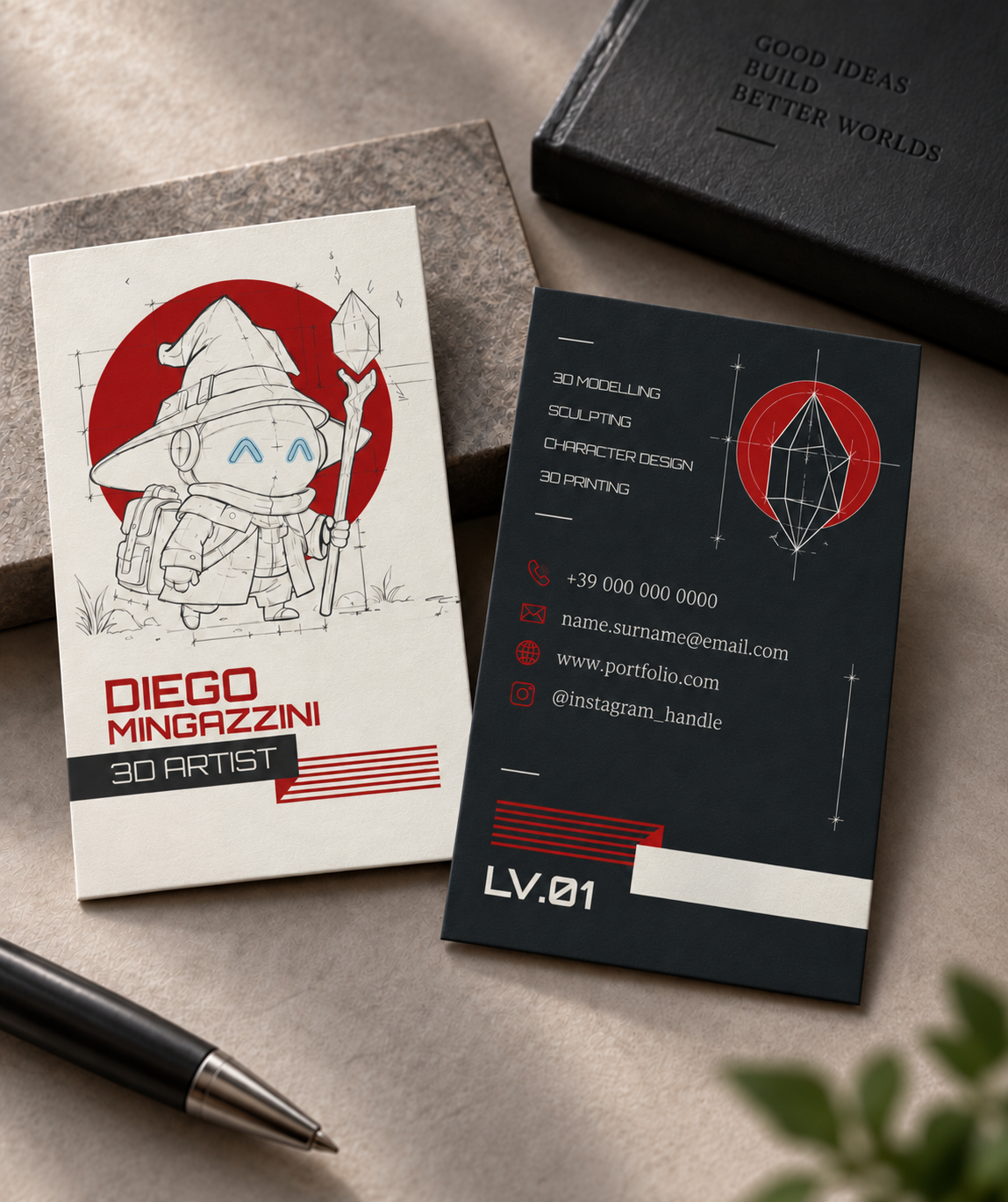 Biglietto da visita progettato per l'identità visiva di un 3D artist